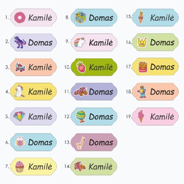 Vardo lipdukų komplektas vaiko daiktams - Image 8